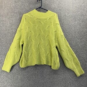 American Eagle Sweater Womens XL Green Chunky Cable Knit Mock Neck Pullover